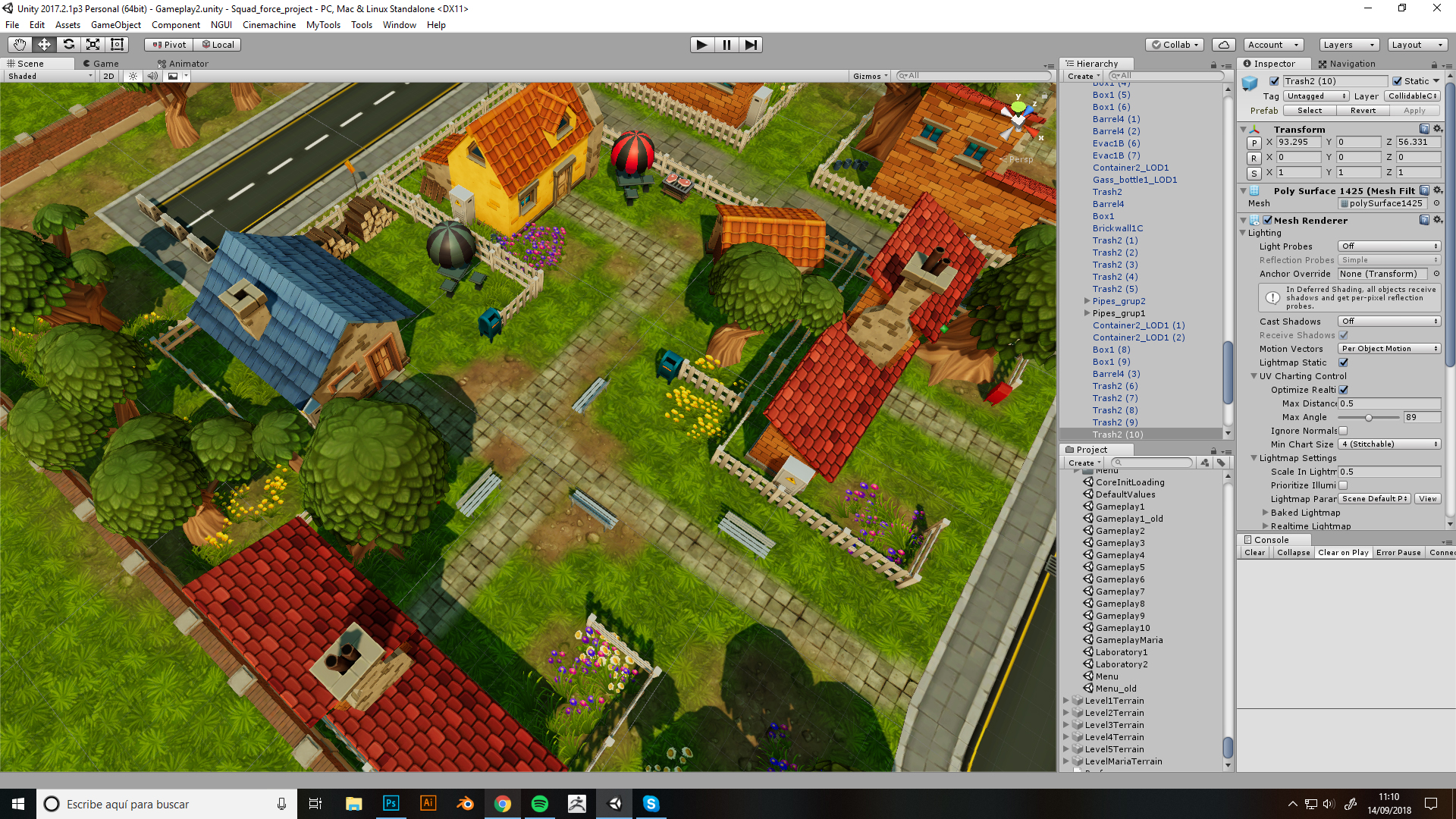 Captura del desarrollo de una zona residencial en Unity
